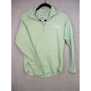 Victoria's Secret PINK 1/4 Zip Pullover Sweatshirt XS Mint Green Logo Lounge Top